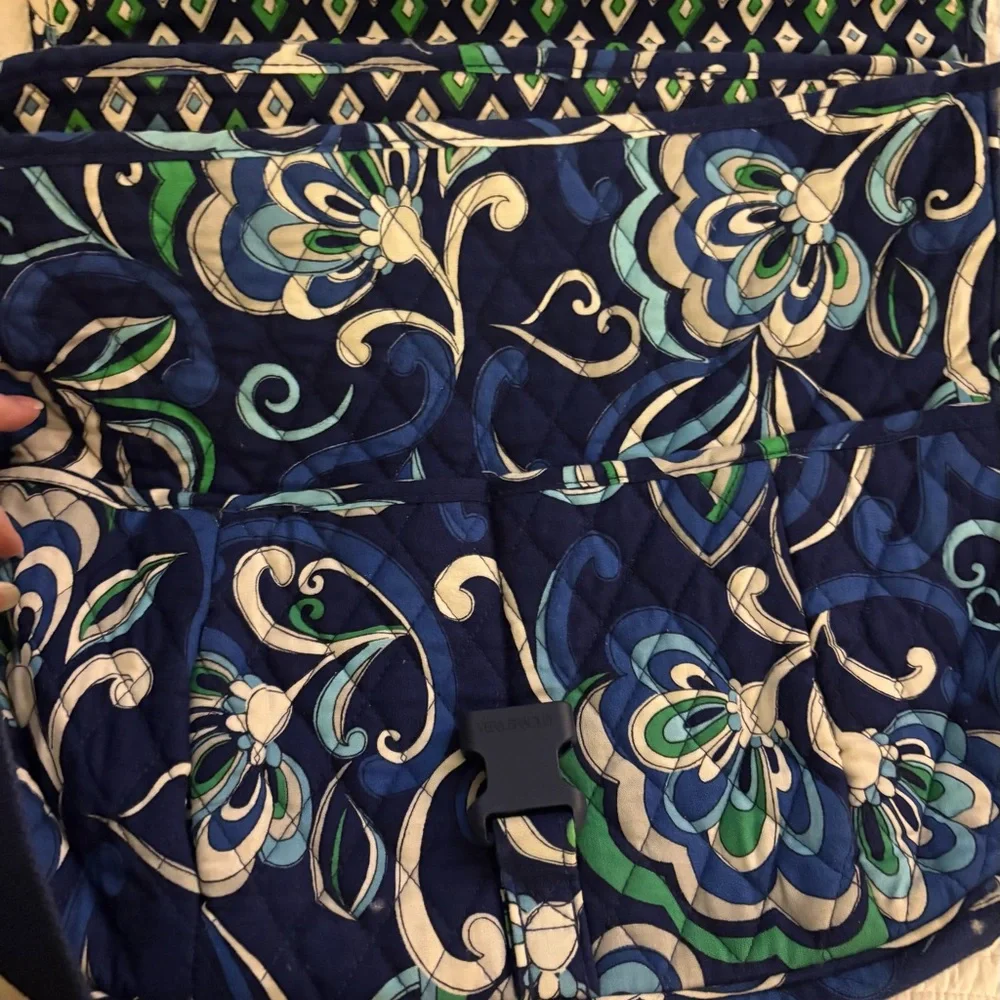 Vera Bradley Navy Blue & Green Quilted Crossbody Laptop Bag